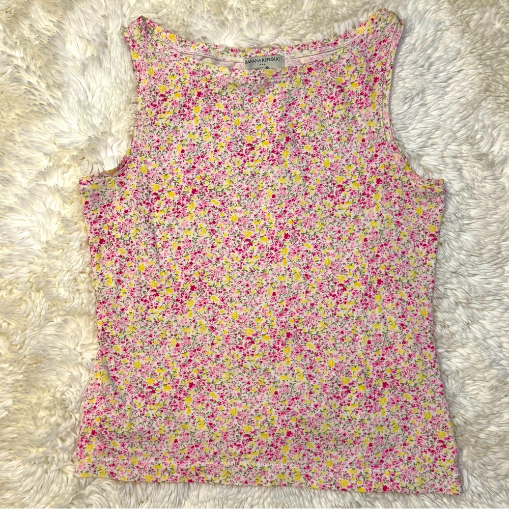 Banana Republic Cotton Floral Boat Neck Vintage Sleeveless Top